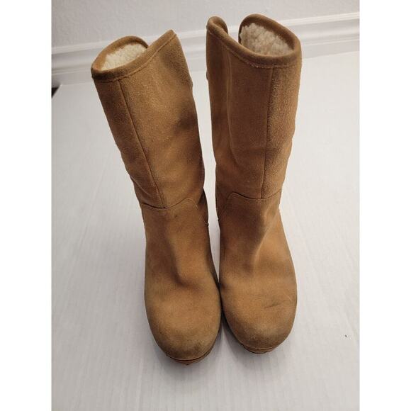 UGG Australia Women's Sz 7 Lynnea Clog Boots Leather Fold Down in Brown - Picture 2 of 11